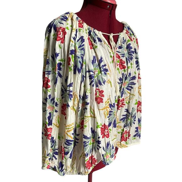 Ralph Lauren Boho Size Large Cotton Blend Safari Floral Print Gaze Tassel Blouse - Picture 3 of 6